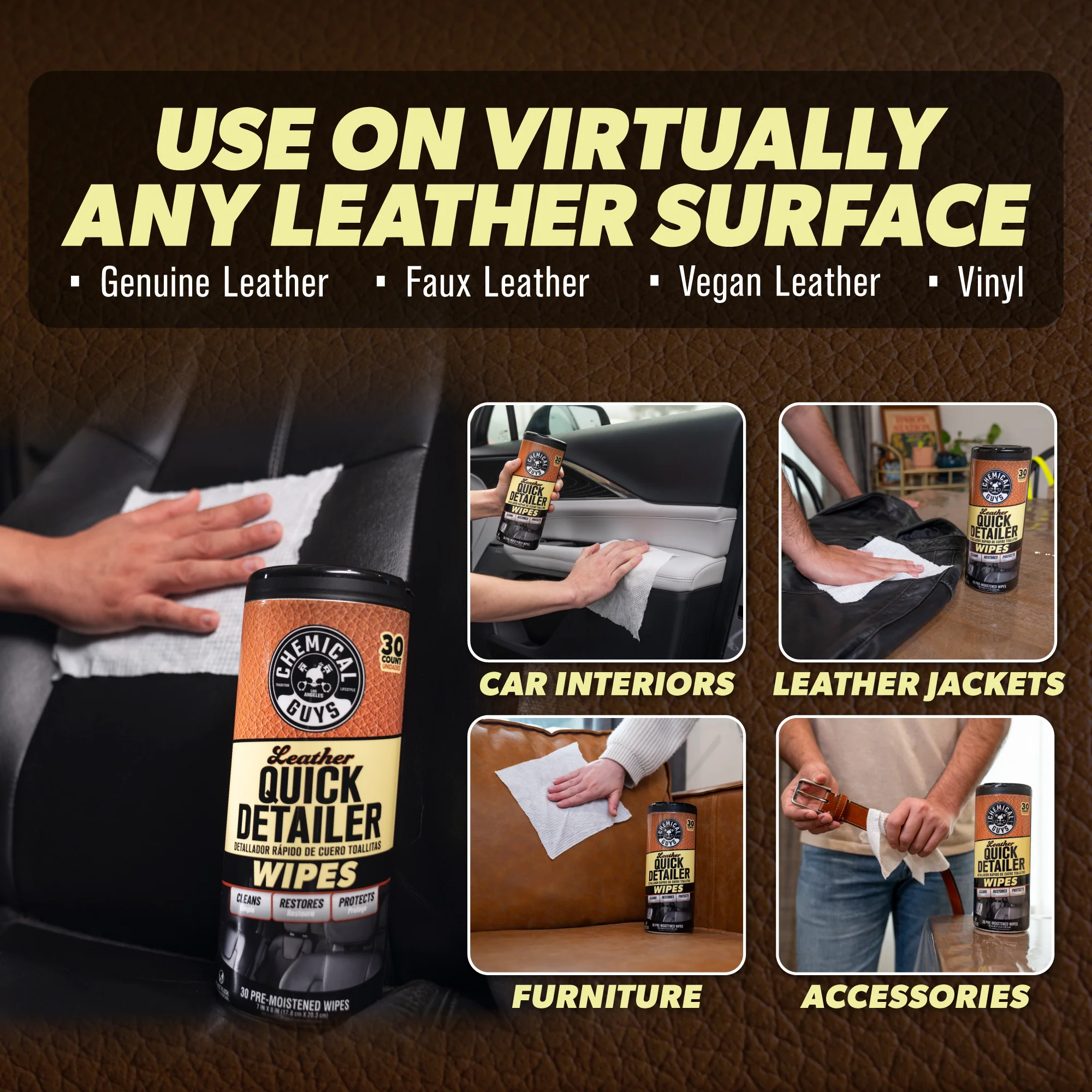 Leather Quick Detailer Wipes - 3-Pack Kit - Image 3